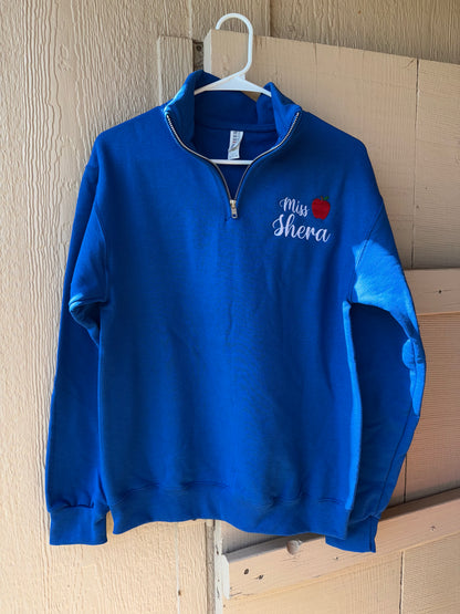 Custom Embroidered Teacher Quarter Zips(Apple)