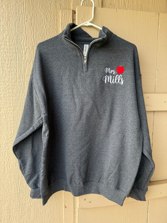 Custom Embroidered Teacher Quarter Zips(Apple)